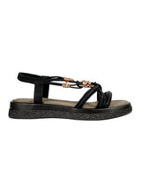 Black Synthetic Leather Embellished Heart And Butterfly Flatform Sandals (TC-395-BLK)