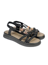 Black Synthetic Leather Embellished Heart And Butterfly Flatform Sandals (TC-395-BLK)