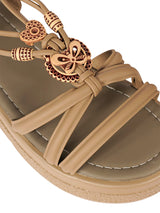 Khaki Synthetic Leather Embellished Heart And Butterfly Flatform Sandals (TC-395-KHA)