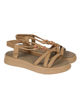Khaki Synthetic Leather Embellished Heart And Butterfly Flatform Sandals (TC-395-KHA)