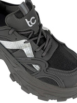 Black Mesh Metallic Silver And Texture-Blocked Overlays Chunky Sneakers (TC-5201-1-BLK)