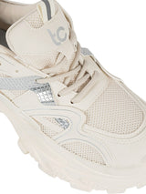 Cream Mesh Metallic Silver And Texture-Blocked Overlays Chunky Sneakers (TC-5201-1-CRM)