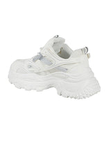 White Mesh Metallic Silver And Texture-Blocked Overlays Chunky Sneakers (TC-5201-1-WHT)