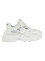 White Mesh Metallic Silver And Texture-Blocked Overlays Chunky Sneakers (TC-5201-1-WHT)