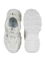 White Mesh Metallic Silver And Texture-Blocked Overlays Chunky Sneakers (TC-5201-1-WHT)