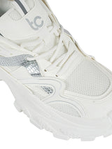 White Mesh Metallic Silver And Texture-Blocked Overlays Chunky Sneakers (TC-5201-1-WHT)