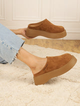 Tan Suede Winter Slip-On Flatform Heels (TC-6615-TAN)