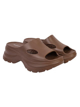 Brown Soft Cushion Thick Sole Stylish Slip-On Sliders (TC-6865-BRO)