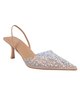 Beige Synthetic Leather Perspex Diamanté With Pearl Stiletto Heels (TC-7935-1-BEIG)