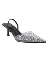 Black Synthetic Leather Perspex Diamanté With Pearl Stiletto Heels (TC-7935-1-BLK)