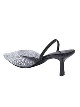 Black Synthetic Leather Perspex Diamanté With Pearl Stiletto Heels (TC-7935-1-BLK)