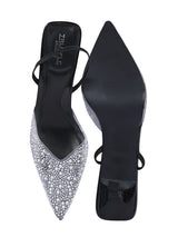 Black Synthetic Leather Perspex Diamanté With Pearl Stiletto Heels (TC-7935-1-BLK)