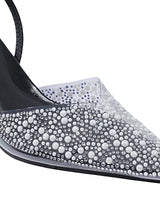 Black Synthetic Leather Perspex Diamanté With Pearl Stiletto Heels (TC-7935-1-BLK)