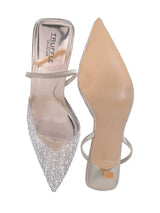 Light Gold Synthetic Leather Perspex Diamanté With Pearl Stiletto Heels (TC-7935-1-LGLD)