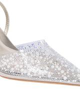 Light Gold Synthetic Leather Perspex Diamanté With Pearl Stiletto Heels (TC-7935-1-LGLD)