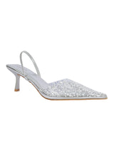 Silver Synthetic Leather Perspex Diamanté With Pearl Stiletto Heels (TC-7935-1-SIL)