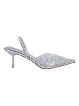 Silver Synthetic Leather Perspex Diamanté With Pearl Stiletto Heels (TC-7935-1-SIL)