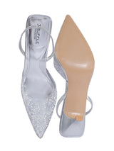 Silver Synthetic Leather Perspex Diamanté With Pearl Stiletto Heels (TC-7935-1-SIL)