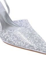 Silver Synthetic Leather Perspex Diamanté With Pearl Stiletto Heels (TC-7935-1-SIL)
