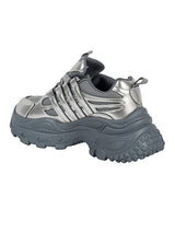 Grey Mesh Textured Overlay Design With Thick Sole Chunky Sneakers (TC-8785-4-GRY)