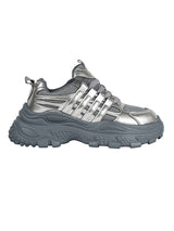 Grey Mesh Textured Overlay Design With Thick Sole Chunky Sneakers (TC-8785-4-GRY)