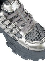 Grey Mesh Textured Overlay Design With Thick Sole Chunky Sneakers (TC-8785-4-GRY)