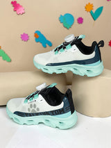 White Green Mesh Paw Print Dial Lock Closure Sneakers For Kids-Unisex (TC-9050-WHTGRN)
