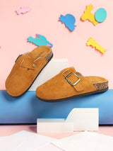 Camel Suede Cork-Latex Footbed Slip-On Flats For Kids-Unisex (TC-928-CML)