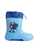 Blue Rubber Dinosaur Applique Detailed Lace-Up Rain Boots For Kids-Unisex (TC-97-300-BLU)
