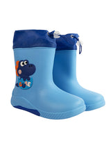 Blue Rubber Dinosaur Applique Detailed Lace-Up Rain Boots For Kids-Unisex (TC-97-300-BLU)