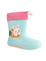 Sky Blue Rubber Bunny Applique Detailed Lace-Up Rain Boots For Kids-Unisex (TC-97-300-SBLU)
