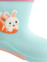 Sky Blue Rubber Bunny Applique Detailed Lace-Up Rain Boots For Kids-Unisex (TC-97-300-SBLU)