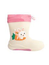 White Rubber Bunny Applique Detailed Lace-Up Rain Boots For Kids-Unisex (TC-97-300-WHT)