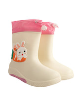 White Rubber Bunny Applique Detailed Lace-Up Rain Boots For Kids-Unisex (TC-97-300-WHT)