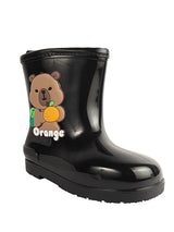 Black Rubber Bear Applique Detailed Slip-On Rain Boots For Kids-Unisex (TC-97-899-BLK)