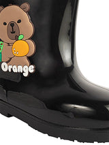 Black Rubber Bear Applique Detailed Slip-On Rain Boots For Kids-Unisex (TC-97-899-BLK)