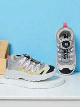 Grey Pink Mesh Speed Laces Sneakers For Kids-Unisex (TC-A219-B-GRYPNK)