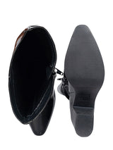 Black Patent Leather Ruched Design Block Heel Long Boot (TC-AVI-01-BLK)