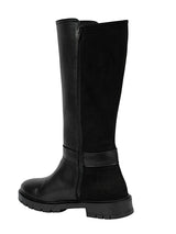 Black Synthetic Leather Side Buckle Block Heel Long Boot (TC-AVI-02-BLK)