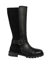 Black Synthetic Leather Side Buckle Block Heel Long Boot (TC-AVI-02-BLK)