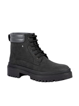 Black Synthetic Leather Lace-Up Block Heel Ankle Boot (TC-AVI-03-BLK)
