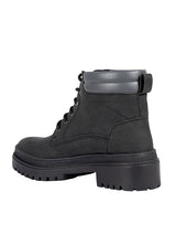 Black Synthetic Leather Lace-Up Block Heel Ankle Boot (TC-AVI-03-BLK)