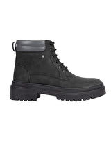 Black Synthetic Leather Lace-Up Block Heel Ankle Boot (TC-AVI-03-BLK)