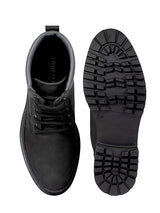 Black Synthetic Leather Lace-Up Block Heel Ankle Boot (TC-AVI-03-BLK)