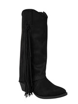 Black Suede Layered Fringe Detailing Block Heel Long Boot (TC-AVI-06-BLK)