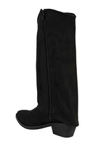 Black Suede Layered Fringe Detailing Block Heel Long Boot (TC-AVI-06-BLK)