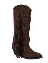 Brown Suede Layered Fringe Detailing Block Heel Long Boot (TC-AVI-06-BRO)