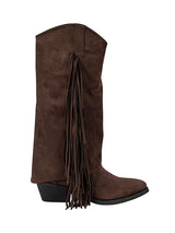 Brown Suede Layered Fringe Detailing Block Heel Long Boot (TC-AVI-06-BRO)