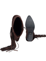 Brown Suede Layered Fringe Detailing Block Heel Long Boot (TC-AVI-06-BRO)
