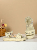 Beige Green Synthetic Leather Buckle Sandals For Kids-Girls (TC-B08-BEIGRN)